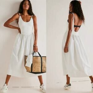 Free People Dylan Scoop Neck Midi Low Back Dress Medium White